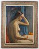 Constantin Chatov Signed Oil, "Nude on Blue"