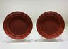 Pair of Carved Red Cinnabar Lacquer Dishes, Qianglong