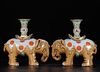 Pair of Famille Rose Gilt Elephant-Form Candlesticks