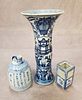 Lot of 3 blue and white underglaze vessels