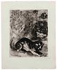 Marc Chagall
(French/Russian, 1887-1985)
Le chat et les deux moineaus (one plate from La Fontaine Fables), 1952