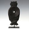 AN EARLY 20TH C. CAST IRON OWL SHOOTING GALLERY TARGET
