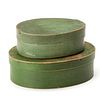 TWO 19TH CENTURY OVAL PANTRY BOXES IN OLD GREEN PAINT
