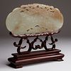 Chinese Large Carved Jade Plaque w/ Stand