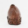 Chinese Wood Carving of Bamboo Sprout w/ Bat
