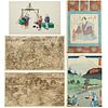 Grp: 4 Japanese Woodblock Prints + Chinese Pith Paper Painting
