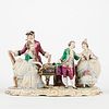 Large Dresden Porcelain Figural Group Piano Playing and Dancing Lace