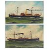 Pair of Alfred Jansen Ship Paintings Oil on Canvas