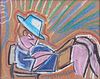 Dan Lebewitz Purple Man in Blue Hat Pastel on Paper