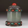 Antique Tibetan Silver Coral and Jade Archers Ring Box