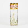 Moser or Mont Joye Art Glass Vase w/ Enamel Flowers