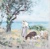 Francesco Paolo  Michetti (Tocco di Casauria 1851-Francavilla al Mare 1929)  - Shepherdess with flock near the coast