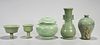 Group of Five Various Chinese Green Glazed Porcelains