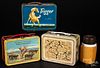 Three western theme tin lunch boxes