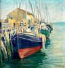 Ann Squire Harbor Scene Oil on Canvas