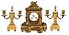 Antique French 3 Pc Bronze and Marble Clock Set