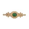 18K Gold Diamond Jade Brooch Pendant