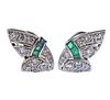 Art Deco Platinum 18K Gold Diamond Emerald Earrings
