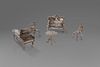 Lot of 5 miniature silver furniture: a piano, two chairs, a sofa and a coffee table
