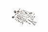 lot consisting of 36 silver objects: 30 teaspoons of different shapes, three ladles, a strainer, a candle snuffer and a grape cutter