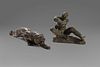 Lot of two small bronze sculptures: Saverio Gatto, Male Nude; and Lying Tiger