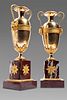 Pair of Empire vases in gilt bronze on marble bases, France, 19th century