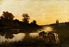 Scuola italiana fine XIX - inizi XX secolo - River landscape at sunset
