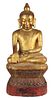 Large Antique Carved and Gilded Wood Buddha