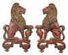 Pair Early 20th C Cast Iron Lion Rampant Andirons