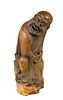 Chinese Bamboo Carving of a Monk w/ Begging Bowl 