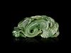 A Spinach Green Jade 'Goose and Lotus' Carving
Length 2 1/8 in., 5.2 cm.