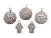 Five Silver Pendants
Total weight 6 oz 7 dwt. Diameter of largest 3 1/2 in., 8.89 cm 