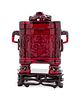 A Transparent Ruby-Red Plastic Imitating Glass Archaistic Incense Burner and Cover, Tulu
Height 5 1/2 inch, 14 cm
