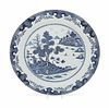 A Large Chinese Export Blue and White Porcelain 'Landscape' Charger
 Height 21 5/8 inch., 55.5 cm