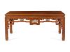 A Softwood Waisted Corner-Leg Painting Table, Huazhuo
Height 33 x width 74 x depth 29 5/8 in., 83.8 x 188 x 75.6 cm.