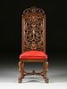 A CHARLES II STYLE CARVED WALNUT AND RED LEATHER UPHOLSTERED SIDE CHAIR, LATE 19TH/EARLY 20TH CENTURY,