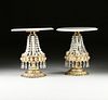 A PAIR OF ITALIAN HOLLYWOOD REGENCY STYLE MARBLE TOPPED AND CUT CRYSTAL MOUNTED GILT METAL TABLE LAMPS, 1970s,