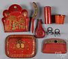 Red painted tin, lacquer, etc.