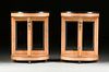 A PAIR OF EMPIRE STYLE MARBLE TOPPED AND MIRROR BACKED BIRCH CONSOLE TABLES, 20TH CENTURY,