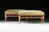 A PAIR OF AMERICAN AESTHETIC MOVEMENT MOHAIR UPHOLSTERED AND CARVED WOOD BENCHES, CIRCA 1875, 