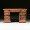 A GEORGE III STYLE LEATHER TOPPED MAHOGANY TWO PEDESTAL DESK, ENGLISH, MID/LATE 19TH CENTURY,
