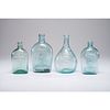 Four Aqua Blown and Molded Glass Bottles