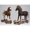 Two Hide-Covered Horse Pull Toys