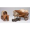 Two Carved Wood Wagon Toys
