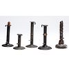 Five Early Iron Adjustable Candle Sticks