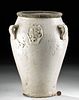 19th C. French Glazed Pottery Vase w/ Fleur de Lis