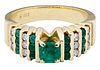 14k Gold, Emerald and Diamond Ring
