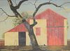 Paul Crosthwaite (1911-1981), oil on board, red and white barn with large tree, signed lower right Crosthwaite, in painted frame, 12" x 16".