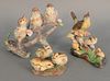 Three Boehm porcelain sculptures to include "Fledgling Robins" #186; "Carolina Wren" #200-22; and "Baby Grouse" #400-68. ht. 8."