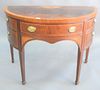 Baker mahogany half round server with inlaid top over two doors and one drawer, ht, 34", top 23" x 45"